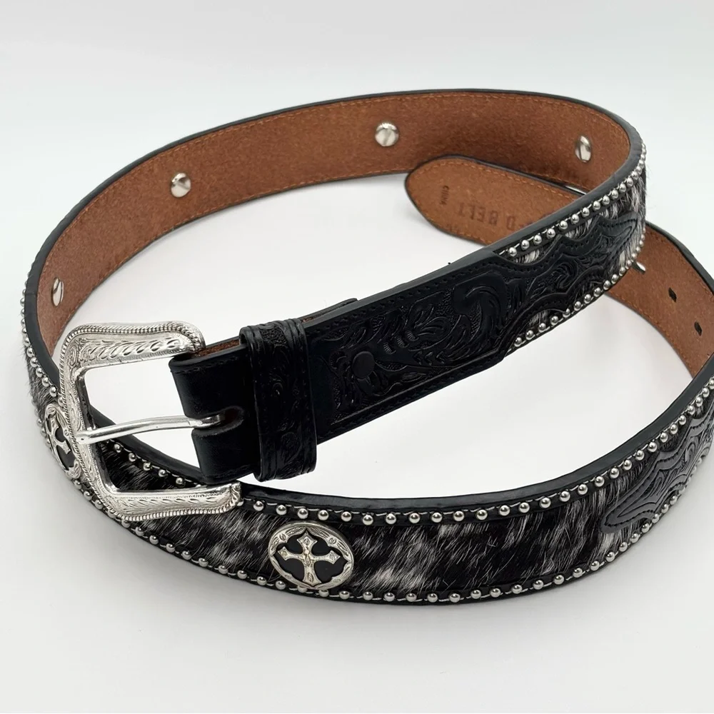 DDD 3D Black‎ Leather Belt Studded Rhinetsone Cross Western Size 40